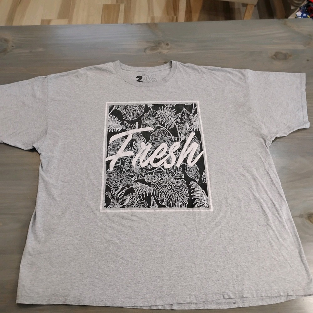 2 MONKEYS Fresh Graphic T-shirt Men's Size 4XL Gray Palm Fronds Made In USA